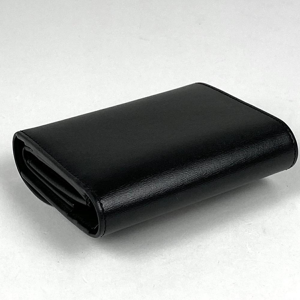 Celine Leather Wallet Tri fold Triomphe Black